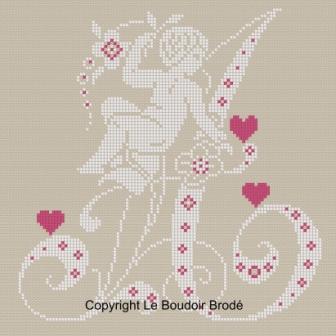 Downloadable cross stitch chart. Monogram A and Angel