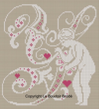 Downloadable cross stitch chart. Monogram Y, angel and hearts